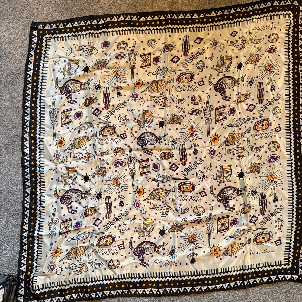 Ken Done Silk Scarf in Aboriginal-Style Print